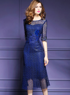 Hollow Out Lace Slim Half Sleeve Bodycon Dress