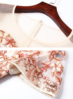 Elegant Sequin Embroidered Short Sleeve Bodycon Dress