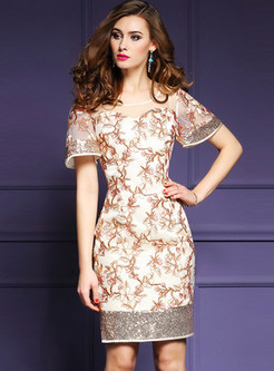 Elegant Sequin Embroidered Short Sleeve Bodycon Dress