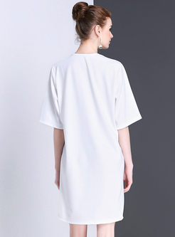 Casual O-neck Loose Short Sleeve Print T-shirt Dress