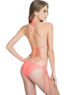 Pure Color Sexy Halter Neck Bowknot Bikini Swimwear