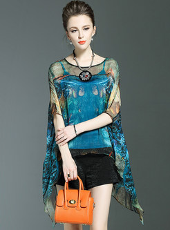 Loose Silk Batwing Sleeve See Through Blouse With Camis