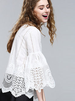 Cute O-neck Embroidered Flare Sleeve Blouses
