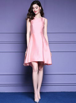Elegant Sleeveless High Waist Pink Dress