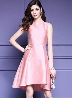 Elegant Sleeveless High Waist Pink Dress