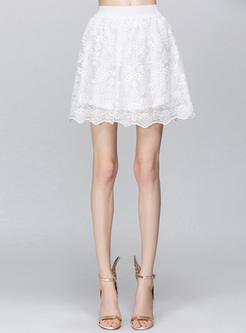 Mini Brief White Lace Elastic Waist Skirt