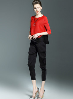 Wrinkle Three Quarters Sleeve Two-piece Outfits