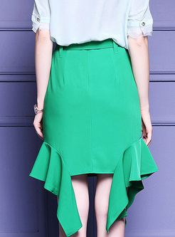 Stylish High Waist Asymmetric Patch Skirt