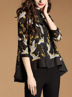 Sexy Turn-down Collar Embroidered Print Blouses