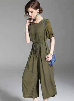 Pure Color Silk Stitching Short Sleeve Jumpsuits