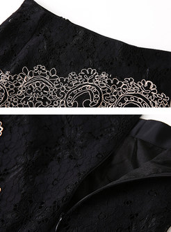 Stylish Lace Embroidered Hollow Out Black Skirt
