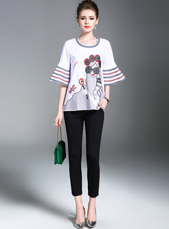 Beauty Embroidered Flare Sleeve Loose T-shirt