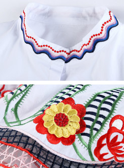 Cotton Embroidered Stand Collar Long Sleeve Blouse