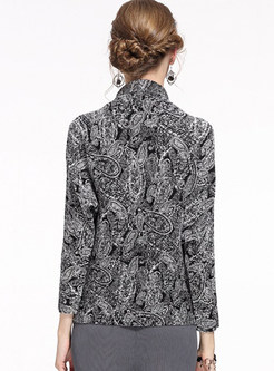 Brief Floral Print Turtle Neck Long Sleeve T-shirt