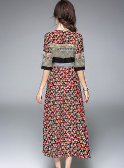 Bohemian Print V-neck Half Sleeve Maxi Dress