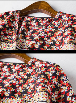Bohemian Print V-neck Half Sleeve Maxi Dress
