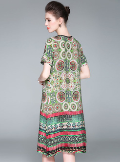 Vintage Geometric Print Loose Dress
