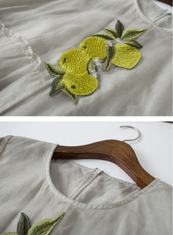 Loose Fruit Embroidery Asymmetric Hem Shift Dress