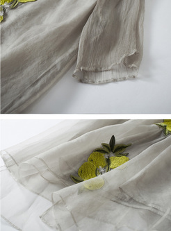 Loose Fruit Embroidery Asymmetric Hem Shift Dress