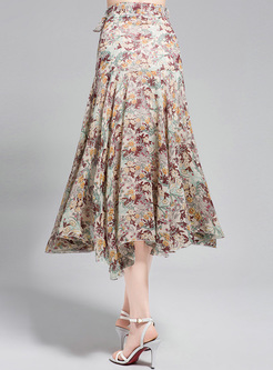 Bohemia Floral Print High Waist Skirt