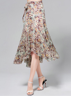 Bohemia Floral Print High Waist Skirt