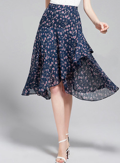 BOHO Flower Print Asymmetric Skirt