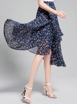 BOHO Flower Print Asymmetric Skirt