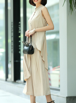 Casual Sleeveless Asymmetric Two-piece Outfit