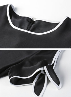 Fashion Bowknot Belt Silk Puff Sleeve Skater Dress