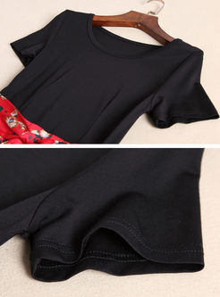 Casual O-neck Short Sleeve Print Maxi Dress 