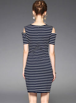Casual Knitted Sheath Striated O-neck T-shirt Dress