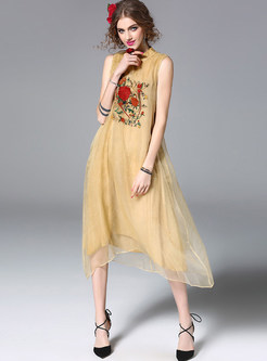 Vintage Embroidered Loose Sleeveless Shift Dress