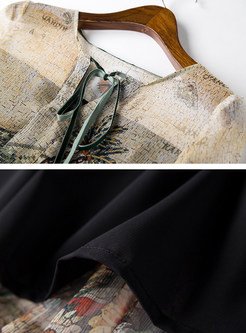 Elegant Wheatear Design Silk Three Quarters Sleeve Shift Dress