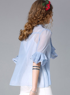 Elegant Embroidered Falbala Flare Sleeve Blouse With Camis