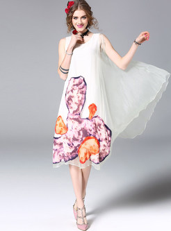 Stylish Silk Floral Print Sleeveless Shift Dress