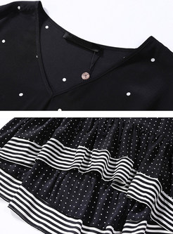 Silk Dot Print V-neck Short Sleeve Skater Dress