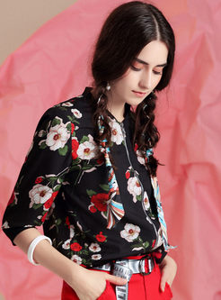 Casual Print Stand Collar Long Sleeve Coat