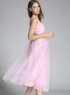 Elegant Floral Print V-neck sleeveless Maxi Dress