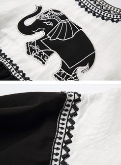 Brief O-neck Loose Elephant Splicing T-shirt 