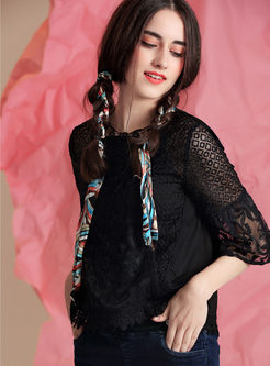 Cute Loose Embroidered Lace Short Sleeve Blouse 