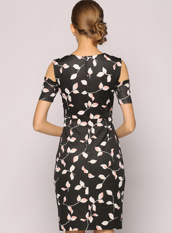 Chic Off Shoulder Print Asymmetric Sheath Dress