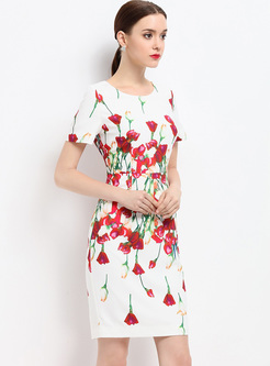 Chic Flower Print High Waist Bodycon Dress