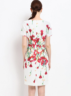 Chic Flower Print High Waist Bodycon Dress