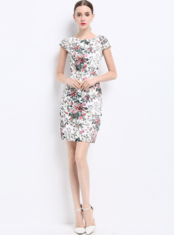Chic Flower Print Short Sleeve Skinny Dress