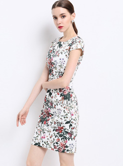 Chic Flower Print Short Sleeve Skinny Dress