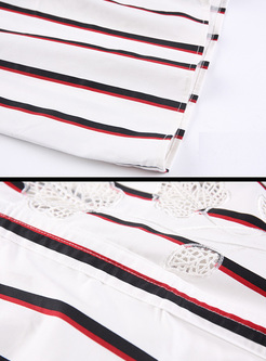 Elegant V-neck Embroidery Striped Bodycon Dress