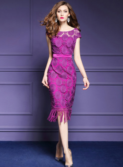 Elegant Embroidery Tassel Skinny Dress