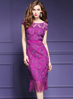 Elegant Embroidery Tassel Skinny Dress