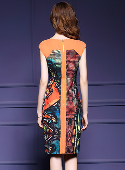 Chic Abstract Print Sleeveless Bodycon Dress