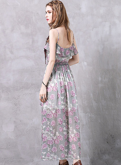 Bohemia Floral Print High Waist Maxi Dress